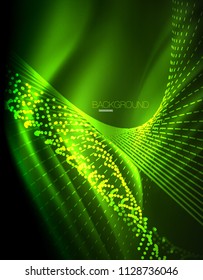 Smooth light effect, straight lines on glowing shiny neon dark background. Energy technology idea. Vector illustration