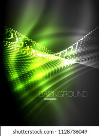 Smooth light effect, straight lines on glowing shiny neon dark background. Energy technology idea. Vector illustration
