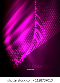 Smooth light effect, straight lines on glowing shiny neon dark background. Energy technology idea. Vector illustration