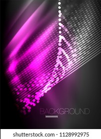Smooth light effect, straight lines on glowing shiny neon dark background. Energy technology idea. Vector illustration