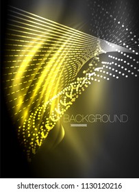 Smooth light effect, straight lines on glowing shiny neon dark background. Energy technology idea. Vector illustration