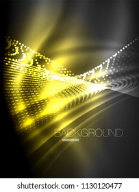 Smooth light effect, straight lines on glowing shiny neon dark background. Energy technology idea. Vector illustration