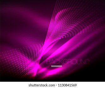 Smooth light effect, straight lines on glowing shiny neon dark background. Energy technology idea. Vector illustration