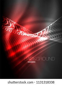 Smooth light effect, straight lines on glowing shiny neon dark background. Energy technology idea. Vector illustration