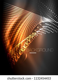 Smooth light effect, straight lines on glowing shiny neon dark background. Energy technology idea. Vector illustration