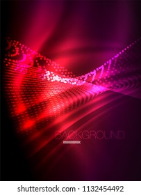 Glättlicher Lichteffekt, gerade Linien auf glänzendem neonfarbenem dunklem Hintergrund. Idee der Energietechnologie. Vektorgrafik