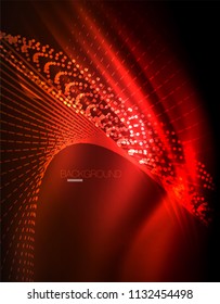 Smooth light effect, straight lines on glowing shiny neon dark background. Energy technology idea. Vector illustration