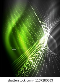 Efecto ligero suave, líneas rectas sobre fondo oscuro de neón brillante brillante. Idea de tecnología energética. Ilustración del vector