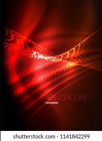 Smooth light effect, straight lines on glowing shiny neon dark background. Energy technology idea. Vector illustration