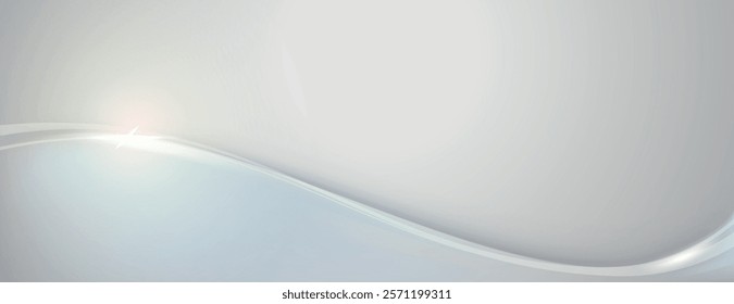 Smooth, light gray background with a soft gradient. The background features a subtle wave design, enhancing the gray color's elegance. Gradient wave background vector. Gray background.