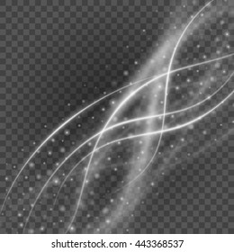 Smooth light gray lines on transparency background vector illustration. Glowing translucent element for special Effects. Abstract design.