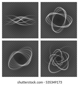 Smooth light gray lines on transparency set backgrounds vector illustration. Glowing translucent element for special Effects. Abstract design.