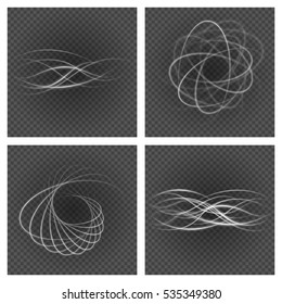 Smooth light gray lines on transparency set backgrounds vector illustration. Glowing translucent element for special Effects. Abstract design.