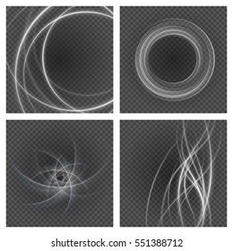Smooth light gray lines on transparency set backgrounds vector illustration. Glowing translucent element for special Effects. Abstract design.