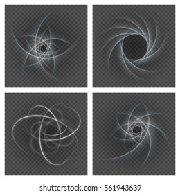 Smooth light gray lines on transparency set backgrounds vector illustration. Glowing translucent element for special Effects. Abstract design.