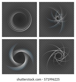 Smooth light gray lines on transparency set backgrounds vector illustration. Glowing translucent element for special Effects. Abstract design.