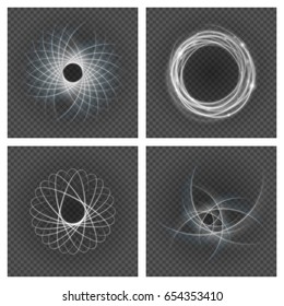 Smooth light gray lines on transparency set backgrounds vector illustration. Glowing translucent element for special Effects. Abstract design.