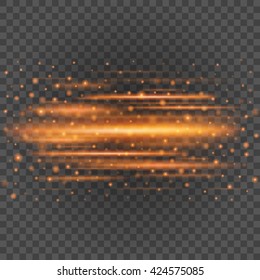 Smooth light orange lines on transparency background vector illustration. Glowing translucent element for special Effects. Abstract design.