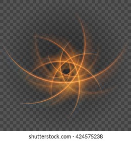 Smooth light orange lines on transparency background vector illustration. Glowing translucent element for special Effects. Abstract design.