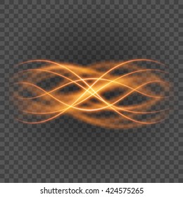 Smooth light orange lines on transparency background vector illustration. Glowing translucent element for special Effects. Abstract design.