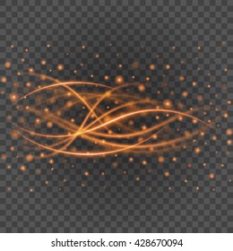 Smooth light orange lines on transparency background vector illustration. Glowing translucent element for special Effects. Abstract design.