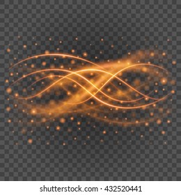 Smooth light orange lines on transparency background vector illustration. Glowing translucent element for special Effects. Abstract design.