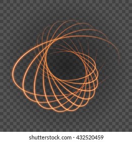 Smooth light orange lines on transparency background vector illustration. Glowing translucent element for special Effects. Abstract design.