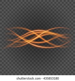 Smooth light orange lines on transparency background vector illustration. Glowing translucent element for special Effects. Abstract design.
