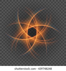 Smooth light orange lines on transparency background vector illustration. Glowing translucent element for special Effects. Abstract design.
