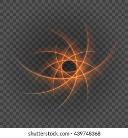 Smooth light orange lines on transparency background vector illustration. Glowing translucent element for special Effects. Abstract design.