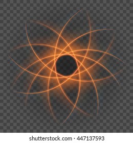 Smooth light orange lines on transparency background vector illustration. Glowing translucent element for special Effects. Abstract design.
