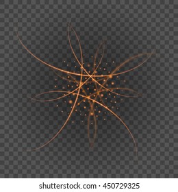Smooth light orange lines on transparency background vector illustration. Glowing translucent element for special Effects. Abstract design.