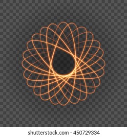 Smooth light orange lines on transparency background vector illustration. Glowing translucent element for special Effects. Abstract design.