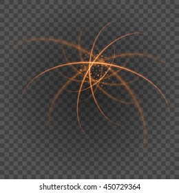 Smooth light orange lines on transparency background vector illustration. Glowing translucent element for special Effects. Abstract design.