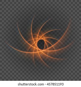 Smooth light orange lines on transparency background vector illustration. Glowing translucent element for special Effects. Abstract design.