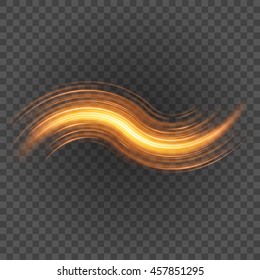 Smooth light orange lines on transparency background vector illustration. Glowing translucent element for special Effects. Abstract design.