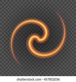 Smooth light orange lines on transparency background vector illustration. Glowing translucent element for special Effects. Abstract design.