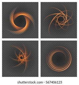 Smooth light orange lines on transparency set backgrounds vector illustration. Glowing translucent element for special Effects. Abstract design.