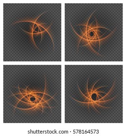 Smooth light orange lines on transparency set backgrounds vector illustration. Glowing translucent element for special Effects. Abstract design.