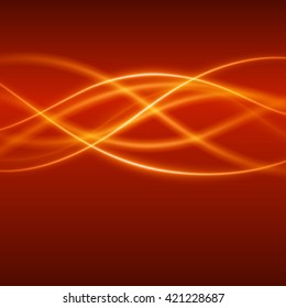 Smooth light orange waves lines vector abstract background. Technology Background. Glowing effects.