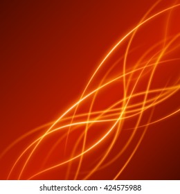 Smooth light orange waves lines vector abstract background. Technology Background. Glowing effects.