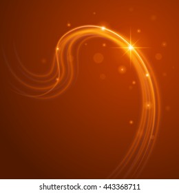 Smooth light orange waves lines and Lens Flares vector abstract background. Good for promotion materials, brochures, banners. Abstract Backdrop, Glowing effects.