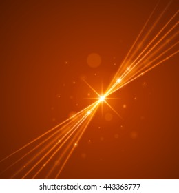 Smooth light orange waves lines and Lens Flares vector abstract background. Good for promotion materials, brochures, banners. Abstract Backdrop, Glowing effects.
