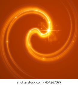 Smooth light orange waves lines and Lens Flares vector abstract background. Good for promotion materials, brochures, banners. Abstract Backdrop, Glowing effects.