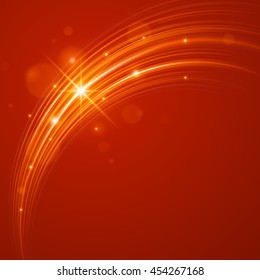 Smooth light orange waves lines and Lens Flares vector abstract background. Good for promotion materials, brochures, banners. Abstract Backdrop, Glowing effects.