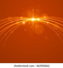 Smooth light orange waves lines and Lens Flares vector abstract background. Good for promotion materials, brochures, banners. Abstract Backdrop, Glowing effects.