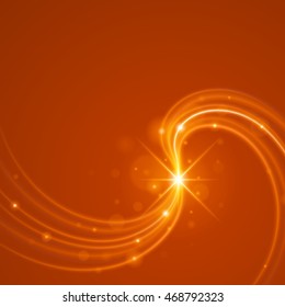 Smooth light orange waves lines and Lens Flares vector abstract background. Good for promotion materials, brochures, banners. Abstract Backdrop, Glowing effects.