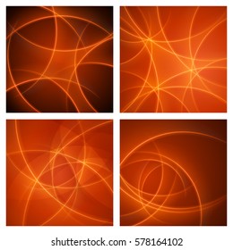 Smooth light orange waves lines vector abstract set backgrounds. Good for promotion materials, brochures, banners. Abstract Backdrop, Technology Backgrounds.