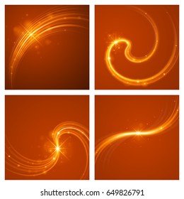Smooth light orange waves lines and Lens Flares. Abstract vector set backgrounds. Good for promotion materials, brochures, banners. Abstract Backdrop, Glowing effects.