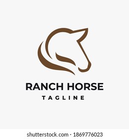 Smooth line horse head simple logo design template